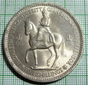 GREAT BRITAIN ELIZABETH II 1953 CORONATION CROWN QUEEN ON HORSEBACK UNC LUSTRE - Picture 1 of 6