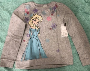 NWT~ Size 7 Jumping Beans Disney Elsa Girls Gray Sweatshirt Glitter Graphic - Picture 1 of 5
