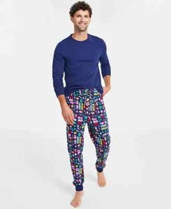 Family Pajamas Matching Men's Holiday Toss Jolly Vibes 2-PC Pajamas Set - Navy - Picture 1 of 5
