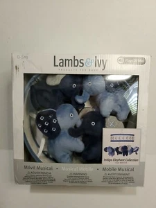 NEW open box Lambs & Ivy Indigo Elephant Blue/White Musical Baby Crib Mobile  - Picture 1 of 5