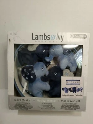 NUEVO Cuna Móvil Musical Corderos e Hiedra Indigo Elefante Azul/Blanco Caja Abierta  Foto 1 de 4