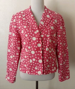 LARRY LEVINE BLAZER SUIT JACKET PINK W/ WHITE DOTS LINED BUTTON UP 2 POCKETS 10 - Picture 1 of 17