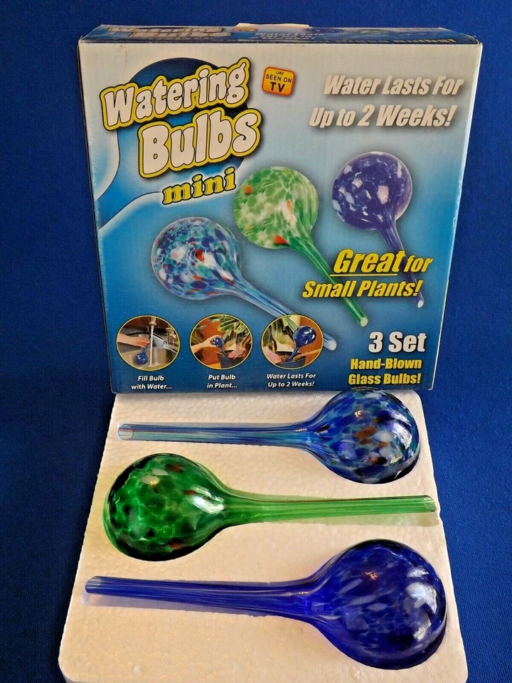 Set of 3 Mini Aqua Plant Watering Globes- Hand Blown Glass - As Seen on TV - Image 1 of 2