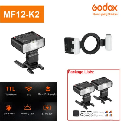 DE Godox MF12-K2 Makroblitz Macro Flash 2,4G Wireless Control mit Lithium-Akku - Bild 1 von 4