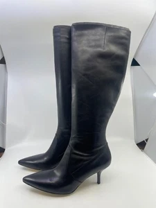 Via Spiga Dacia Pointed Toe Knee High Women's 9.5 Black Leather Boots ITALY - Picture 1 of 23