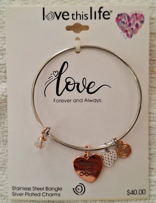 Love this Life Stainless Steel Adjustable "Love" Bracelet With Dangle Charms - Image 1 of 4