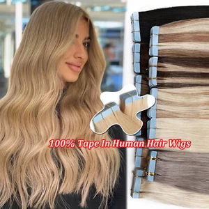 Invisible Tape In 100% Real Remy Human Hair Extensions Skin Weft Full Head 40PCS - Picture 1 of 48