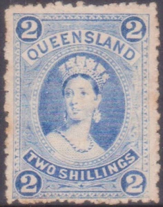 (F321-32) 1882 AU Queensland 2/- blue large chalone stamp (AG)  - Picture 1 of 1