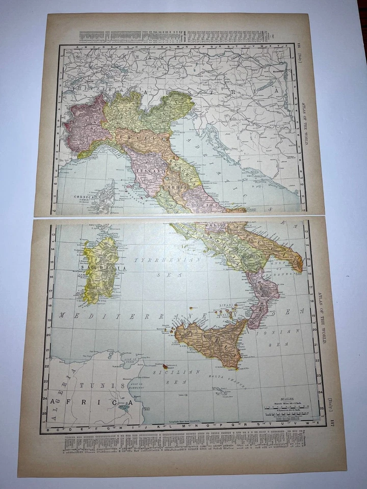 Mapa XL de Italia 1895/1900 fm 1910 Rand McNally Atlas Imperial VER DESCRIPCIÓN Foto 1 de 3