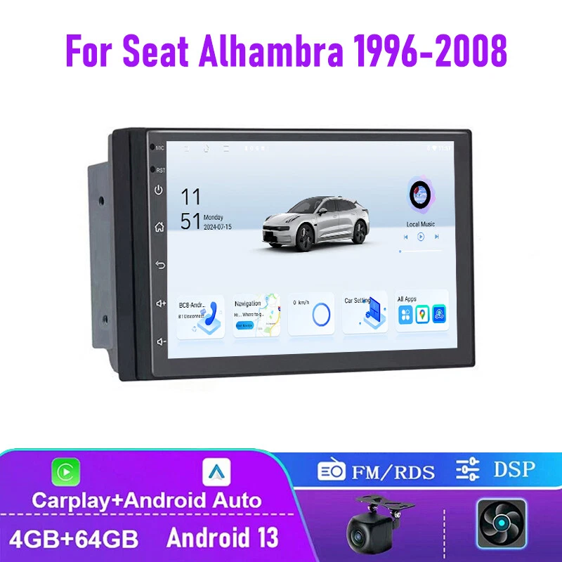 7" 4+64GB For Seat Alhambra 1996-2008 Car Stereo Radio Carplay Head Unit BT GPS - Image 1 of 4