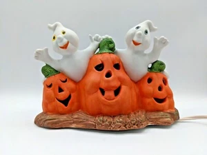 Vintage Pumpkin and Ghost Ceramic Light Spooky Cute Halloween Night Décor Haunt - Picture 1 of 11