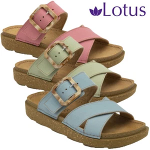 Lotus Ladies Cork Effect Strap Sandals Green Blue Pink Faux Leather Mule Assenza - Picture 1 of 25