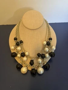 Ann Taylor Triple Strand Black And White Faux Pearl Necklace - Picture 1 of 5
