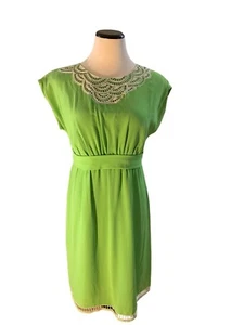 SHOSHANNA Silk Dress Green Clover Beaded Scalloped Women's Size 8 New - Picture 1 of 8
