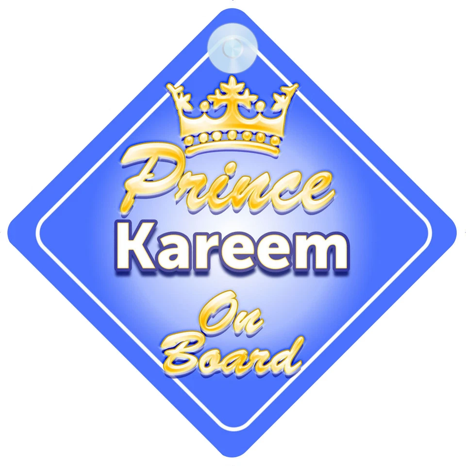 MYBABYONBOARD UK Personalisiertes Autoschild Kronprinz Kareem an Bord Junge Kind Geschenk