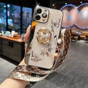 Bling Ring Stand Case Butterfly Hard Cover For iPhone 16 15 14 Pro Max 11 12 13 - Picture 1 of 26