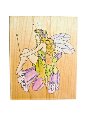 Stamps Happen, Inc. Rubber Stamp Fairy on Foxglove 5.5" x 4.5" #80087 VINTAGE - Image 1 of 4