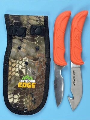Juego de cuchillos de hoja fija con tapa de gancho de caza naranja OUTDOOR EDGE funda Kryptek Foto 1 de 4