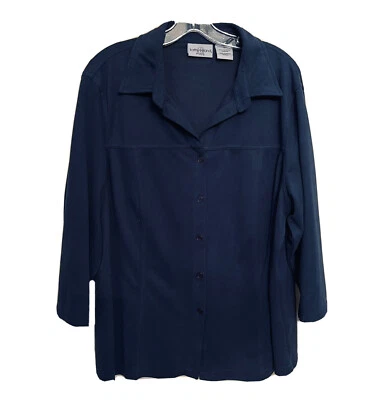 Kathy Ireland Top Blue faux suede button down long sleeve women's plus Size 1X - Image 1 of 4