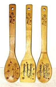 Natural Bamboo Flower Utensil Set of 3 - Picture 1 of 3