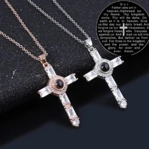 Prayer Crystal Cross Necklace | Silver Cross Necklace | Cross Prayer Necklace - Picture 1 of 6