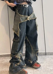 Art Jeans Women's Denim Wide Leg Distressed Grunge Star Jeans See Measurements  - Picture 1 of 15