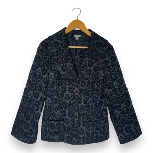 J.Jill Women's Floral Velvet Damask Jacquard Blazer Jacket Size 14 Black Gray - Picture 1 of 7