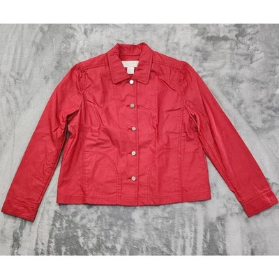 Doncaster Lightweight Button Front Jacket Size 8 Red Silver Coated Cotton Casual - Image 1 of 4