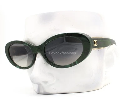 Chanel Sunglasses ch5515A 1666/71 Green Gray Abstract Plaid Gold CC w/case NWT - Image 1 of 4
