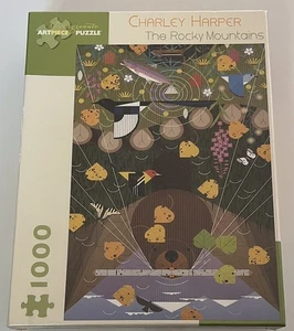 Rompecabezas Charley Harper LAS MONTAÑAS ROCOSAS 1000 piezas ARTE ABSTRACTO NUEVO EN PAQUETE Hojas Castor - Imagen 1 de 3