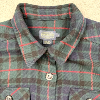 PENDLETON Jacket Womens Large Green Blue Wool Scotch Plaid Shacket Made in USA - Image 1 of 4