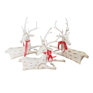 Vintage 3PCS Christmas Reindeer Shelf-Sitter White & Brown Plastic Holiday Large - Picture 1 of 9