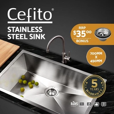 Cefito Kitchen Sink 70X45CM Stainless Steel Basin Single Bowl Silver - image 1 of 4