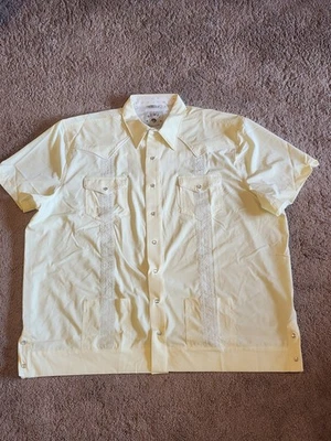 Rowel Western Pearl Snap Guayabera Shirt  4XL XXXXL Yellow  - Image 1 of 4