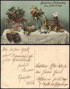 Geburtstag Birthday Goldprägung gedeckter Tisch 1911 Prägekarte Goldprägung - Picture 1 of 3