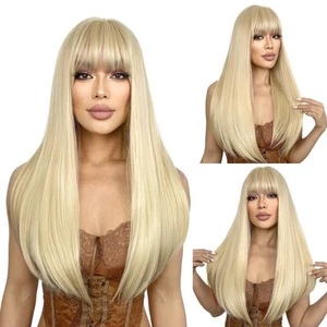 Long Blonde Wig with Bangs Straight Blonde Wig for Women Natural Looking Hair... - Picture 1 of 8