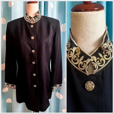 Jessica Howard锦缎金色和黑色夹克。 10 — 第 1/4 张图片