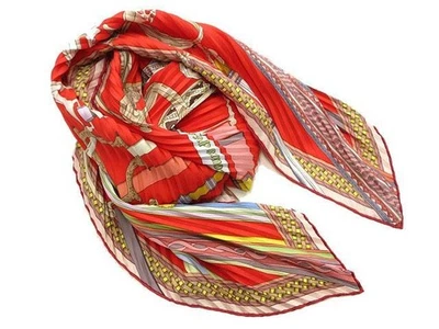 HERMES CONCOURS D'ETRIERS Pleated Scarf Carre 90 cm Silk Red Auth - Image 1 of 4