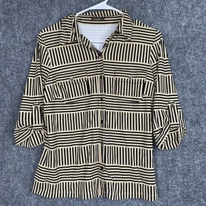 J. Mclaughlin Shirt Womens size M Beige Black Monroe Button Catalina Designer - Picture 1 of 9