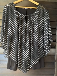 Cocomo Top transparent gepunktet Landhaus Boho romantisch fließend Retro feminin schwarz 2X - Bild 1 von 7