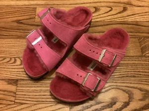 Birkenstock Arizona Shearling Suede Leather Pink Fuchsia Tulip Wo’s Girl  US 4 - Picture 1 of 9
