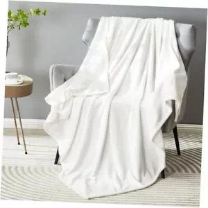 Super Soft Fuzzy Fleece Throw Blanket for Couch Throw Size - 50" x 60" White - Picture 1 of 7