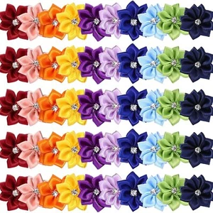 50 Pcs Satin Ribbon Flower Bows Sewing Appliques Daisy Flower Heads - Picture 1 of 7