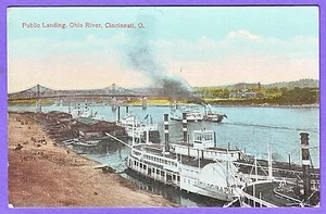 USA SHIPPING PUBLIC LANDING OHIO RIVER CINCINNATI OHIO POSTCARD - Picture 1 of 1