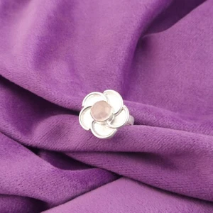 925 Sterling Silver Natural Rose Quartz Band Promise Ring Jewelry Size All Size - Picture 1 of 6