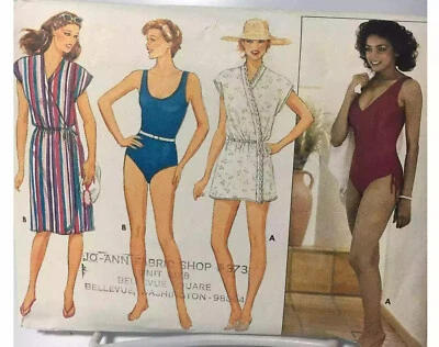 Swimsuit Wrap Coverup Sz 12 B6462 Vintage 80s Sewing Pattern Beach Bathing Suit  - Image 1 of 3