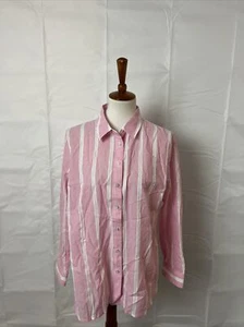 Talbots langärmeliges Damenhemd rosa & weiß gestreift mit Kragen geknöpft Petite - Bild 1 von 6