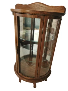 Vintage Wood Curio Cabinet Curved Glass Door Half Round Includes Five Vintage Fi - Picture 1 of 9