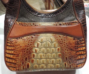 Brahmin Tricolor braun beige Schulter Handtasche Außentaschen geprägt Kroko - Bild 1 von 10