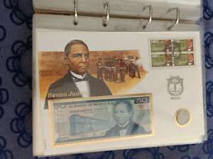 Banknotenbrief Benito Juárez Mexiko 50 Pesos + Münze - Numisbrief Geldschein